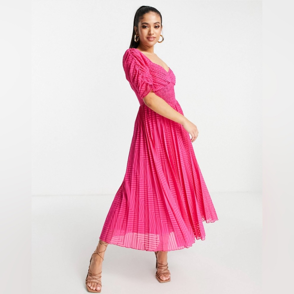 ASOS DESIGN Petite ruched front pleated midi dress